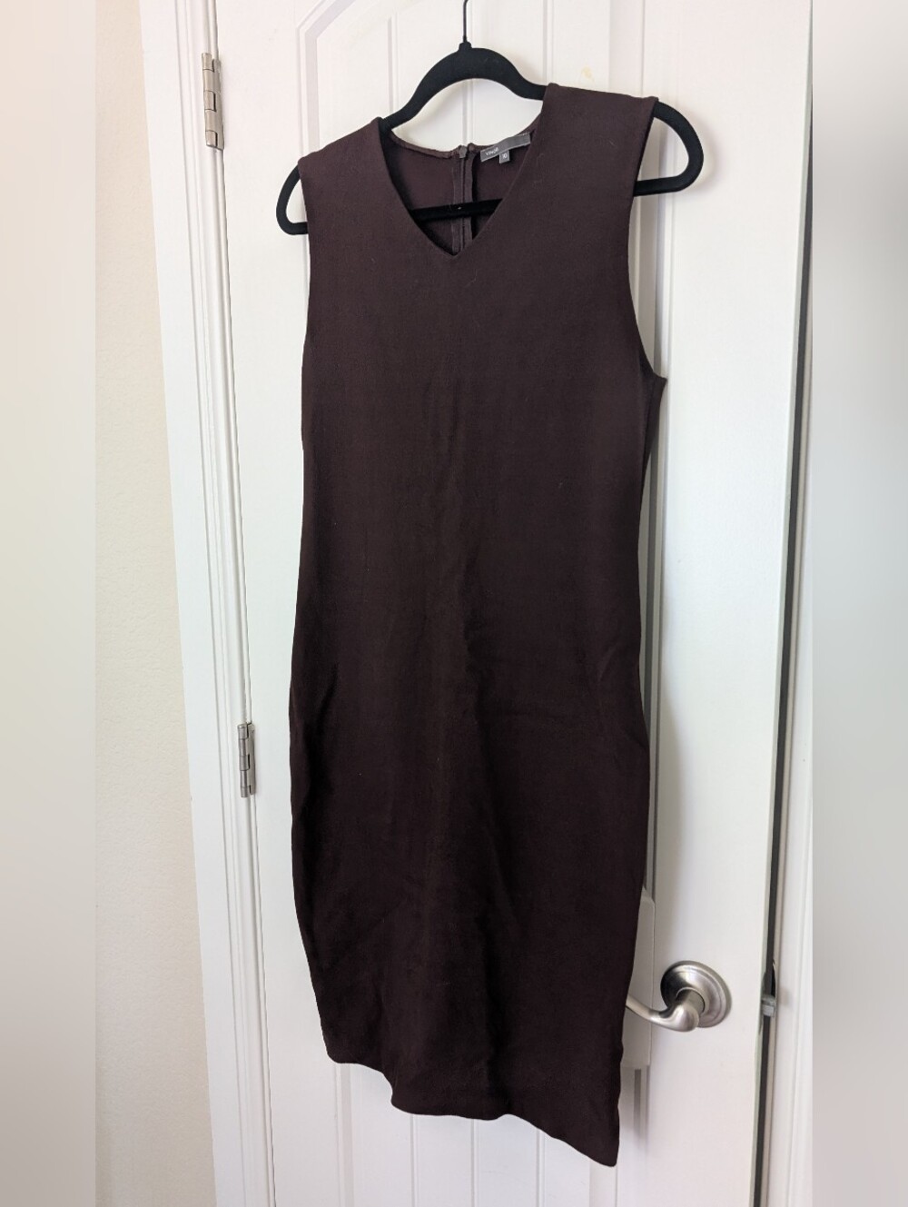 Sleeveless V-Neck Chocolate Brown Shift Dress 6 - Picture 2 of 6